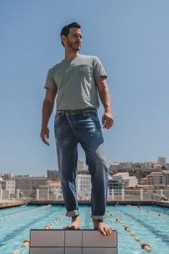 Le Temps des Cerises 1998 Basic 7/8Eme Jeans Vintage Destroy Bleu N°2-Homme Coupe Relax