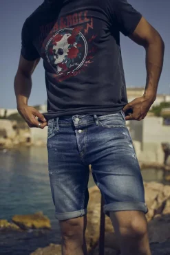 Le Temps des Cerises Bermuda Laredo En Jeans Bleu Fonce Destroy-Homme Bermudas