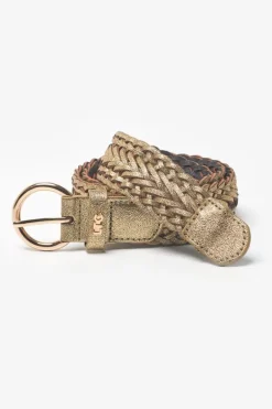 Le Temps des Cerises Ceinture En Cuir Jova Tressee Doree-Femme Ceintures