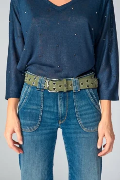 Le Temps des Cerises Ceinture Minog En Daim Kaki-Femme Ceintures