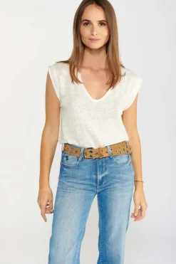 Le Temps des Cerises Ceinture Minog En Daim Marron-Femme Ceintures