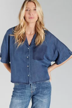 Le Temps des Cerises Chemise Alama En Tencel Bleu-Femme Chemises