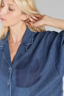 Le Temps des Cerises Chemise Alama En Tencel Bleu-Femme Chemises