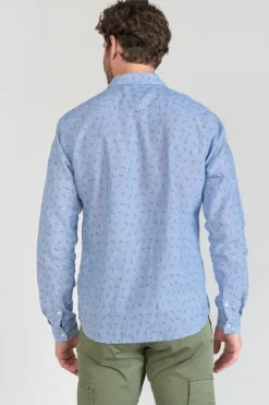 Le Temps des Cerises Chemise Arpe En Lin Melange Bleu Ciel-Homme Chemises