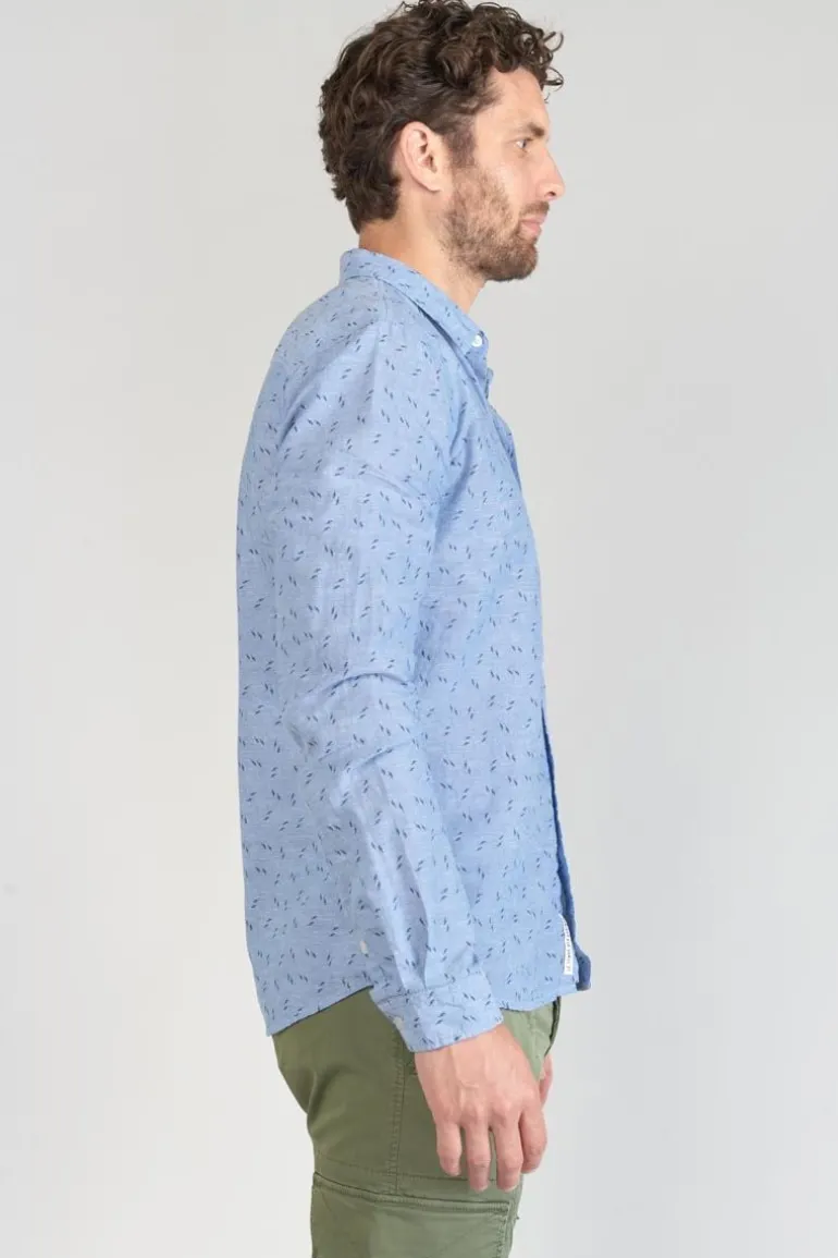 Le Temps des Cerises Chemise Arpe En Lin Melange Bleu Ciel-Homme Chemises