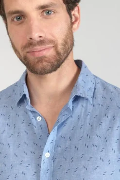 Le Temps des Cerises Chemise Arpe En Lin Melange Bleu Ciel-Homme Chemises