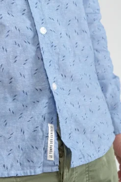 Le Temps des Cerises Chemise Arpe En Lin Melange Bleu Ciel-Homme Chemises
