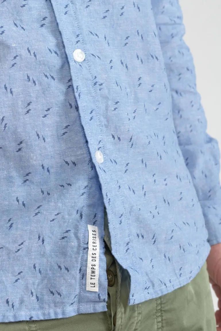 Le Temps des Cerises Chemise Arpe En Lin Melange Bleu Ciel-Homme Chemises