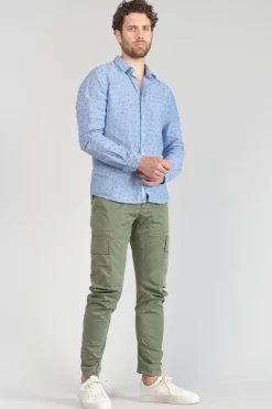 Le Temps des Cerises Chemise Arpe En Lin Melange Bleu Ciel-Homme Chemises