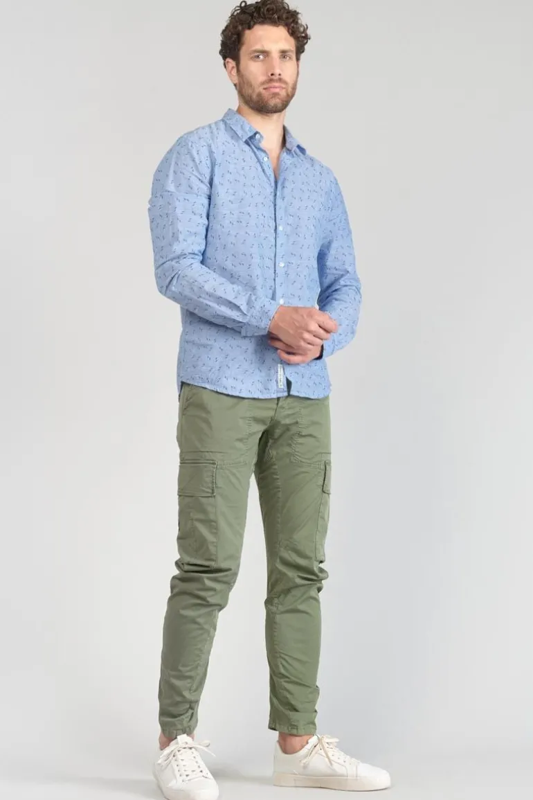 Le Temps des Cerises Chemise Arpe En Lin Melange Bleu Ciel-Homme Chemises