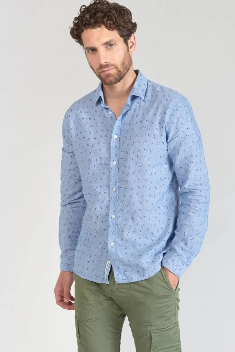 Le Temps des Cerises Chemise Arpe En Lin Melange Bleu Ciel-Homme Chemises