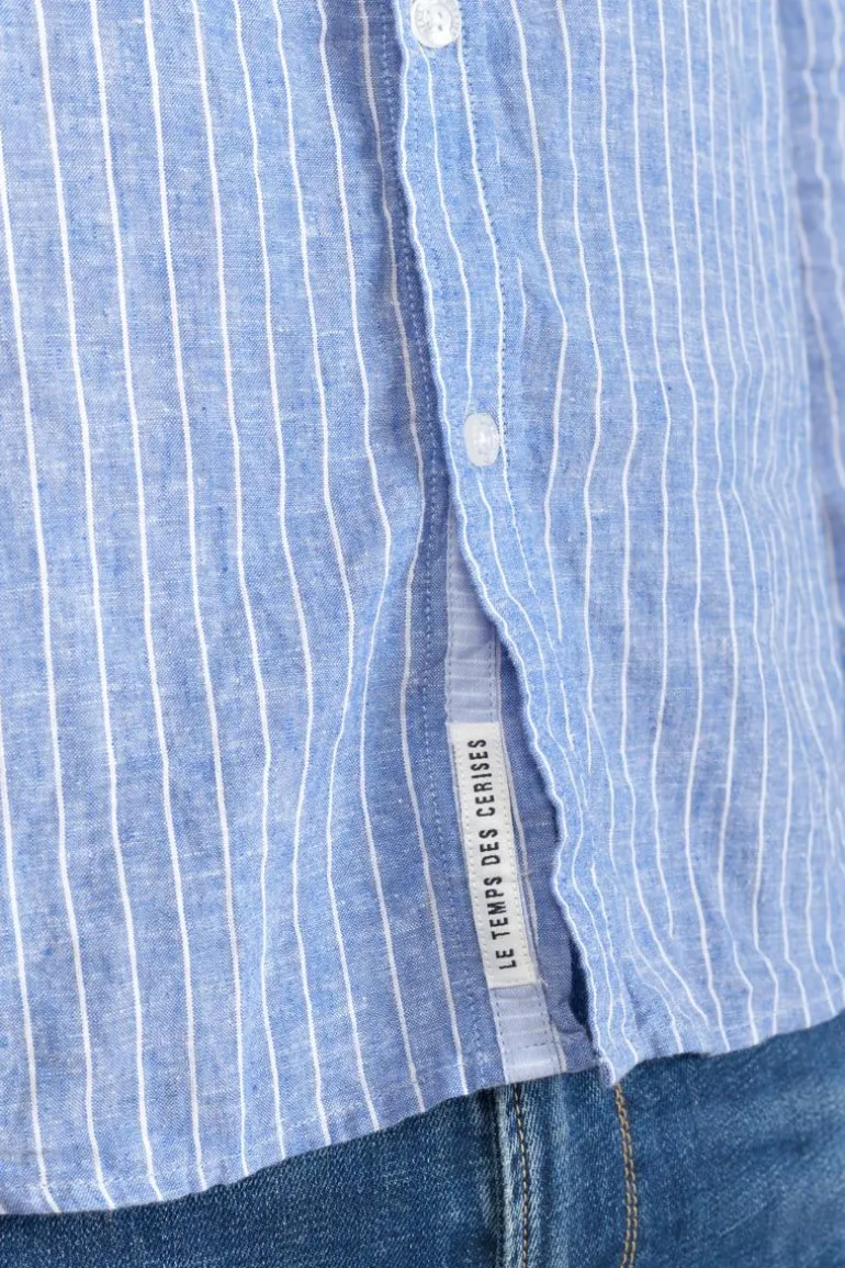 Le Temps des Cerises Chemise Bolko En Lin Melange Bleu Ciel-Homme Chemises
