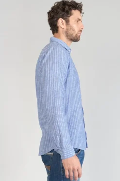 Le Temps des Cerises Chemise Bolko En Lin Melange Bleu Ciel-Homme Chemises