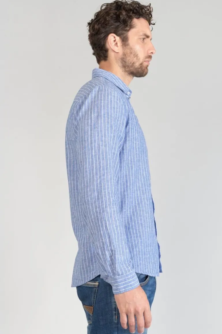 Le Temps des Cerises Chemise Bolko En Lin Melange Bleu Ciel-Homme Chemises