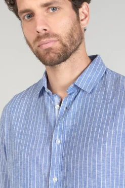 Le Temps des Cerises Chemise Bolko En Lin Melange Bleu Ciel-Homme Chemises