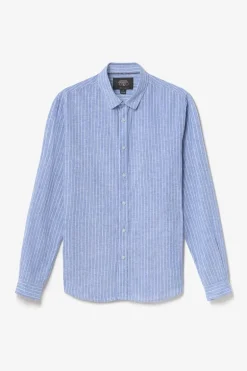 Le Temps des Cerises Chemise Bolko En Lin Melange Bleu Ciel-Homme Chemises