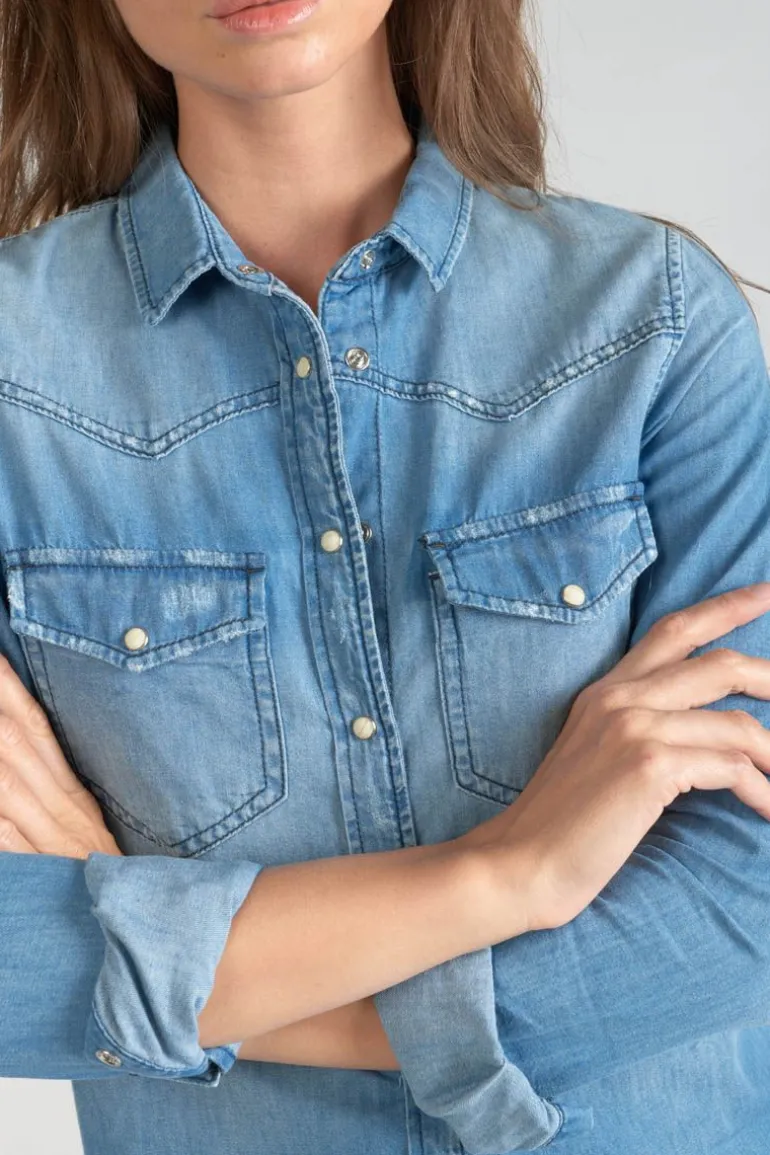 Le Temps des Cerises Chemise En Jeans Juanita Bleu Clair-Femme Chemises Et Vestes