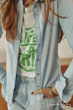 Le Temps des Cerises Chemise En Jeans Nude Bleue By Veronika Loubry-Femme Chemises Et Vestes