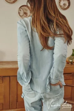 Le Temps des Cerises Chemise En Jeans Nude Bleue By Veronika Loubry-Femme Chemises Et Vestes