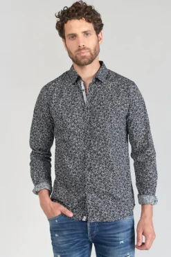 Le Temps des Cerises Chemise Fibor A Motif Fleuri Noir Et Blanc-Homme Chemises