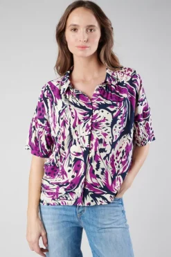 Le Temps des Cerises Chemise Gabryel A Motif Jungle Violine-Femme Chemises