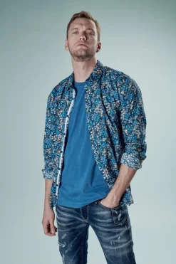 Le Temps des Cerises Chemise Griba A Motif Fleuri Bleu-Homme Chemises