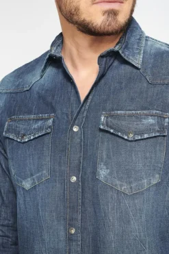 Le Temps des Cerises Chemise Juanito En Jeans Bleu-Homme Chemises Et Vestes