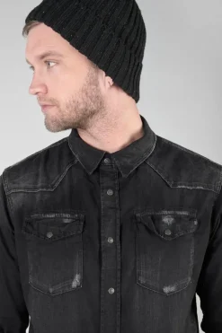 Le Temps des Cerises Chemise Juanito En Jeans Noir Delave-Homme Chemises Et Vestes