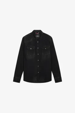 Le Temps des Cerises Chemise Juanito En Jeans Noir Delave-Homme Chemises Et Vestes