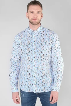 Le Temps des Cerises Chemise Mariot Blanche A Motif Feuilles-Homme Chemises