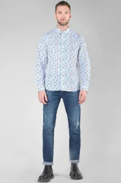 Le Temps des Cerises Chemise Mariot Blanche A Motif Feuilles-Homme Chemises