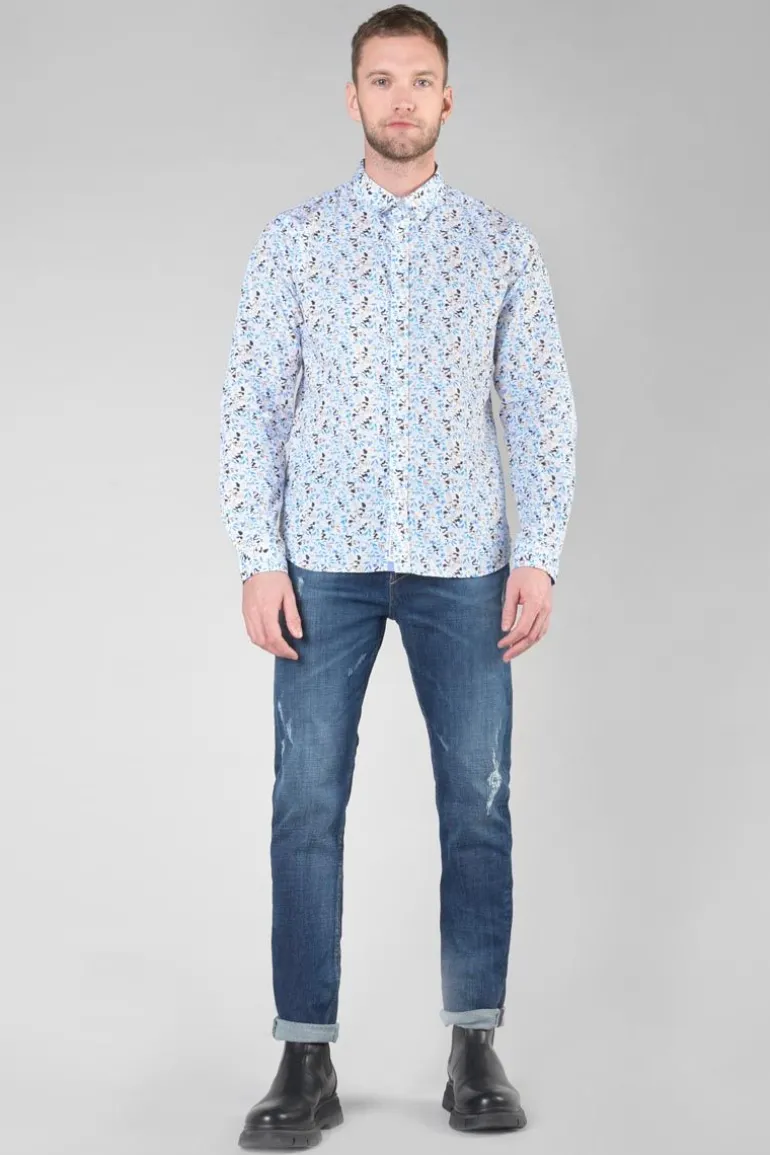 Le Temps des Cerises Chemise Mariot Blanche A Motif Feuilles-Homme Chemises