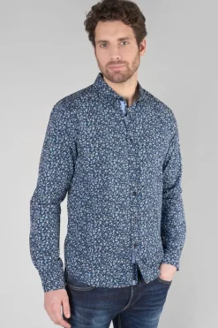 Le Temps des Cerises Chemise Nobel Bleu Marine A Motif Fleuri-Homme Chemises