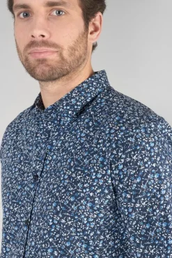 Le Temps des Cerises Chemise Nobel Bleu Marine A Motif Fleuri-Homme Chemises