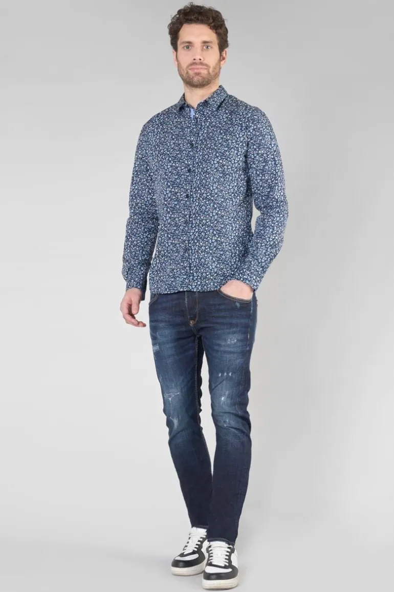 Le Temps des Cerises Chemise Nobel Bleu Marine A Motif Fleuri-Homme Chemises