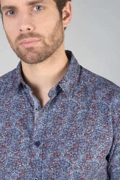 Le Temps des Cerises Chemise Retil Bleu Marine A Motif-Homme Chemises