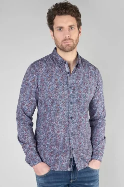 Le Temps des Cerises Chemise Retil Bleu Marine A Motif-Homme Chemises