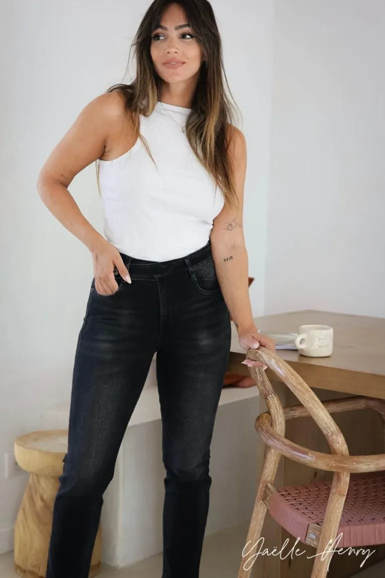Le Temps des Cerises Collab @Yaelle_Henry Henry 400/17 Mom Taille Haute 7/8Eme Jeans Noir N°1-Femme Coupe Regular