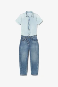 Le Temps des Cerises Combinaison Pantalon Cozette En Jeans Bleu-Femme Coupe Criss Cross