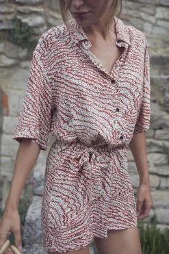 Le Temps des Cerises Combi-Short Zely A Motif Orange Et Noir-Femme Shorts & Jupes