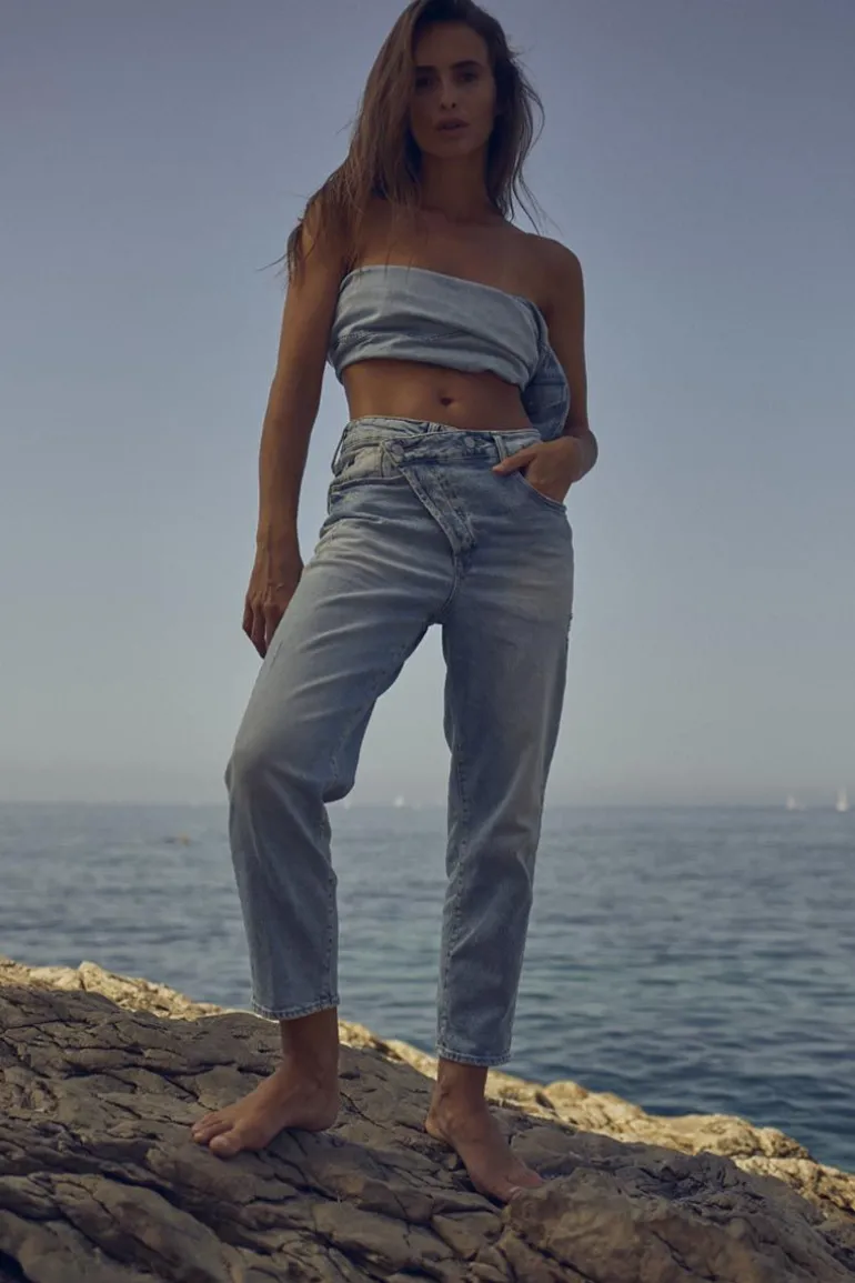 Le Temps des Cerises Cosy Boyfit 7/8Eme Jeans Destroy Bleu N°5-Femme Coupe Boyfit