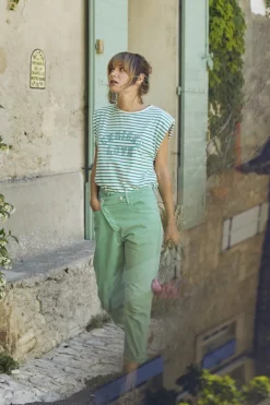Le Temps des Cerises Cosy Boyfit 7/8Eme Jeans Vert Menthe-Femme Coupe Boyfit