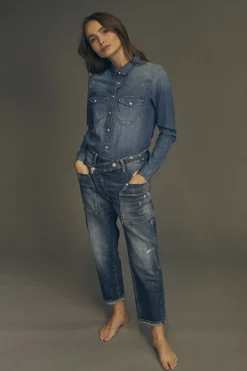 Le Temps des Cerises Cosy Pocket Boyfit 7/8Eme Jeans Destroy Bleu N°2-Femme Coupe Boyfit