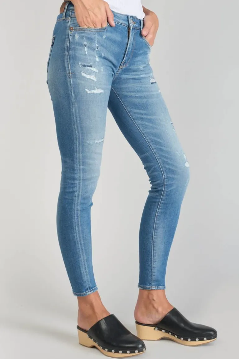 Le Temps des Cerises Dames Power Skinny 7/8Eme Jeans Destroy Bleu N°4-Femme Coupe Skinny