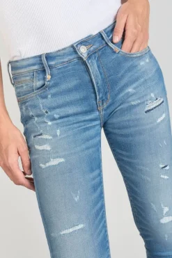 Le Temps des Cerises Dames Power Skinny 7/8Eme Jeans Destroy Bleu N°4-Femme Coupe Skinny