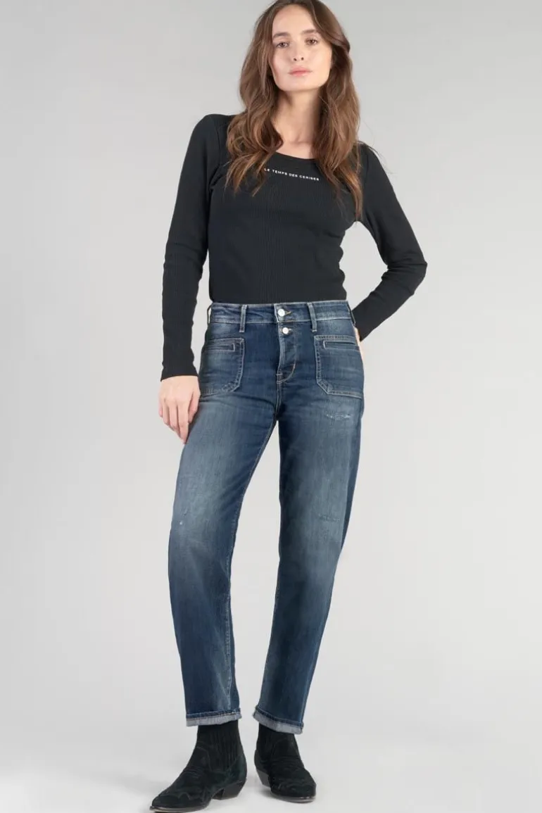 Le Temps des Cerises Fafa 400/18 Mom Taille Haute 7/8Eme Jeans Destroy Bleu N°3-Femme Coupe Mom
