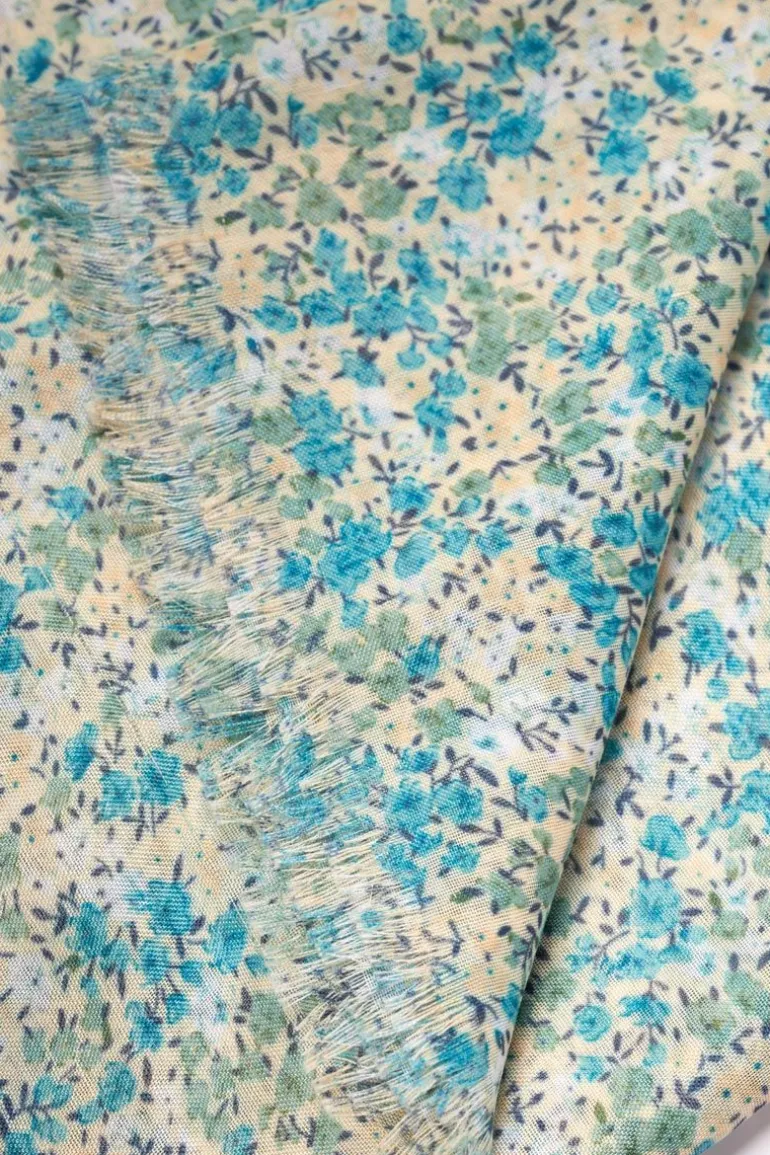 Le Temps des Cerises Foulard Jadida A Motif Fleuri Bleu Et Vert-Femme Écharpes & Foulards