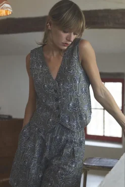 Le Temps des Cerises Gilet Gish Kaki A Motif Fleuri-Femme Tops