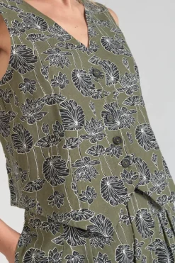 Le Temps des Cerises Gilet Gish Kaki A Motif Fleuri-Femme Tops