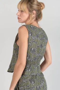 Le Temps des Cerises Gilet Gish Kaki A Motif Fleuri-Femme Tops